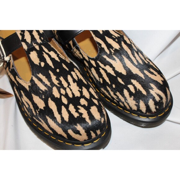 Dr Martens Genuine Calf Hair T-Bar Oxfords Camel Black NWT SZ 10 $170 - Picture 3 of 6